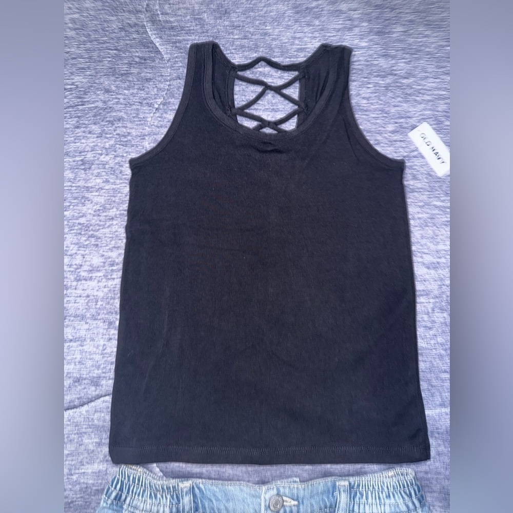 Girls Old Navy Denim Blue Shorts and Black Top - Picture 3 of 4